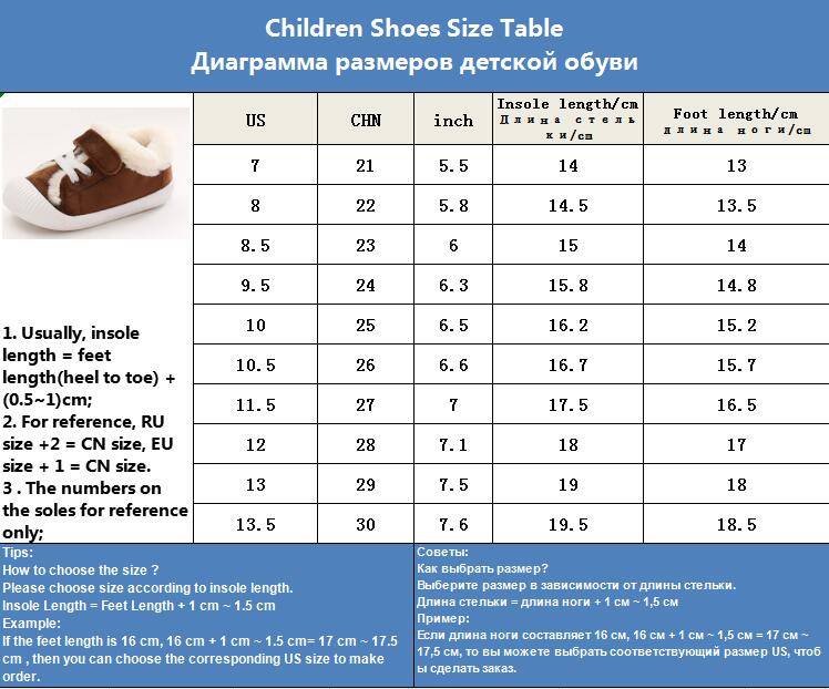 Таблицы соответствия размера ноги и обуви возрасту ребенка