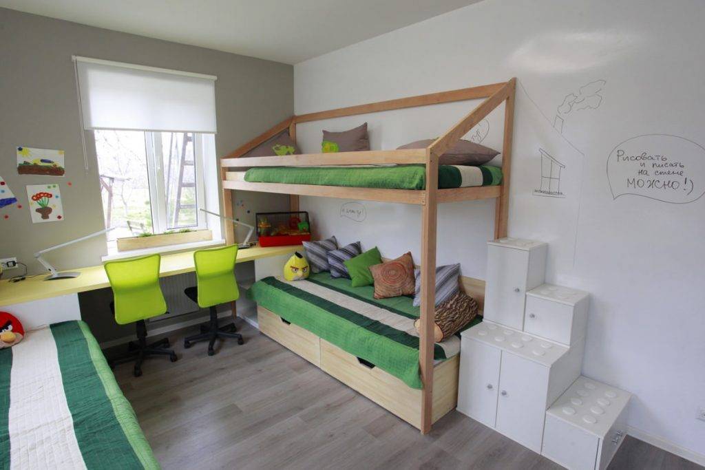 Дизайн интерьера детской комнаты для троих детей разного возраста
